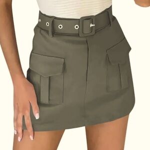 Fore Womens Size M Belted Cargo Pocket Utility Skirt Olive Green Mini Fall Satin